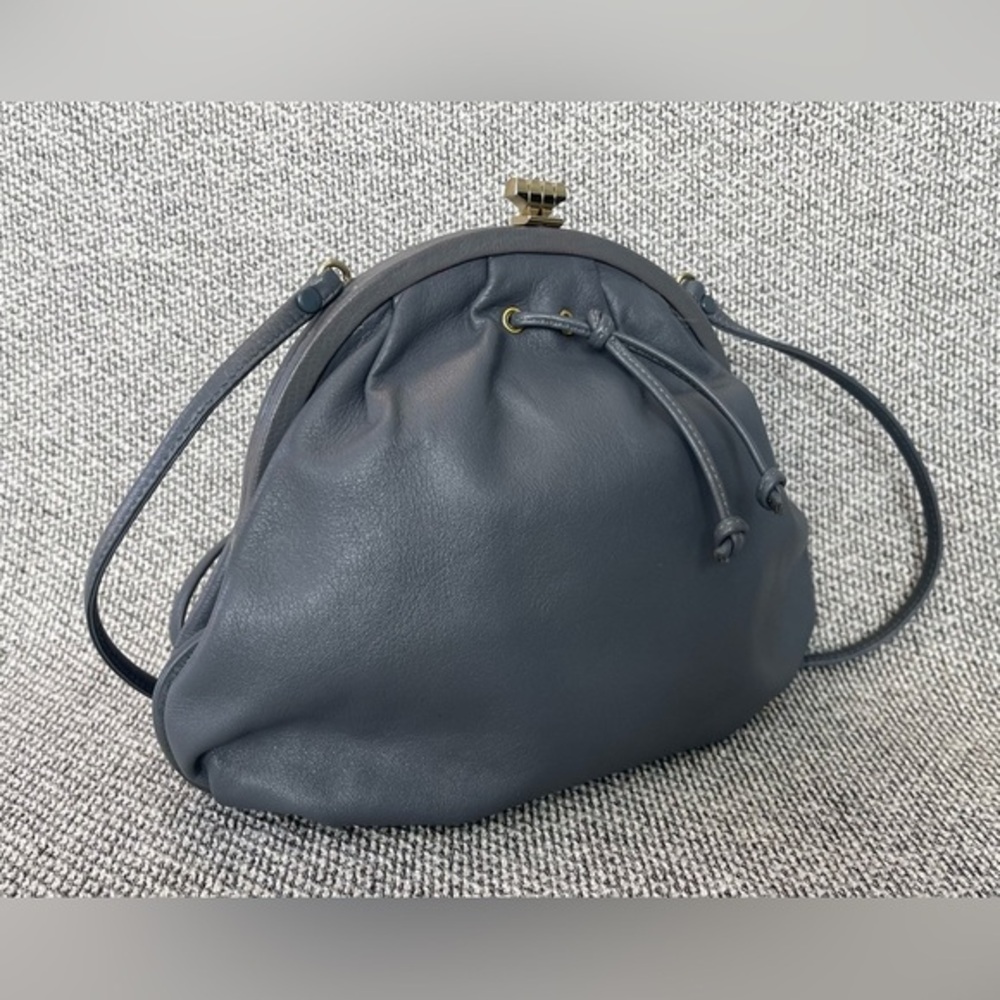 Genuine Leather Elegant Gray Crossbody Bag with Unique Shape and Drawstring